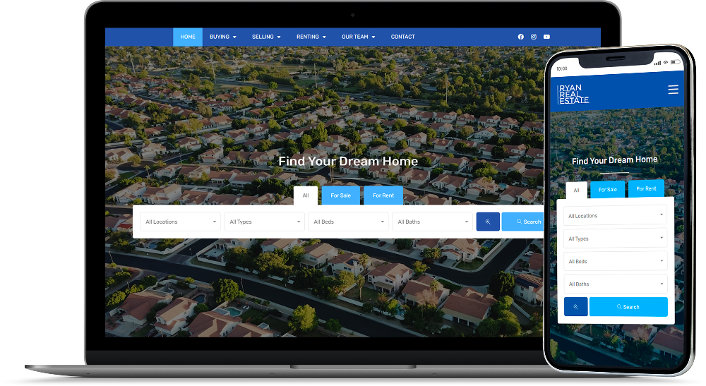 Concept of both a desktop and mobile landing page of a a realtor website.