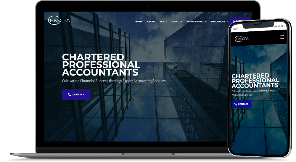 Concept of both a desktop and mobile landing page of an accountant website.
