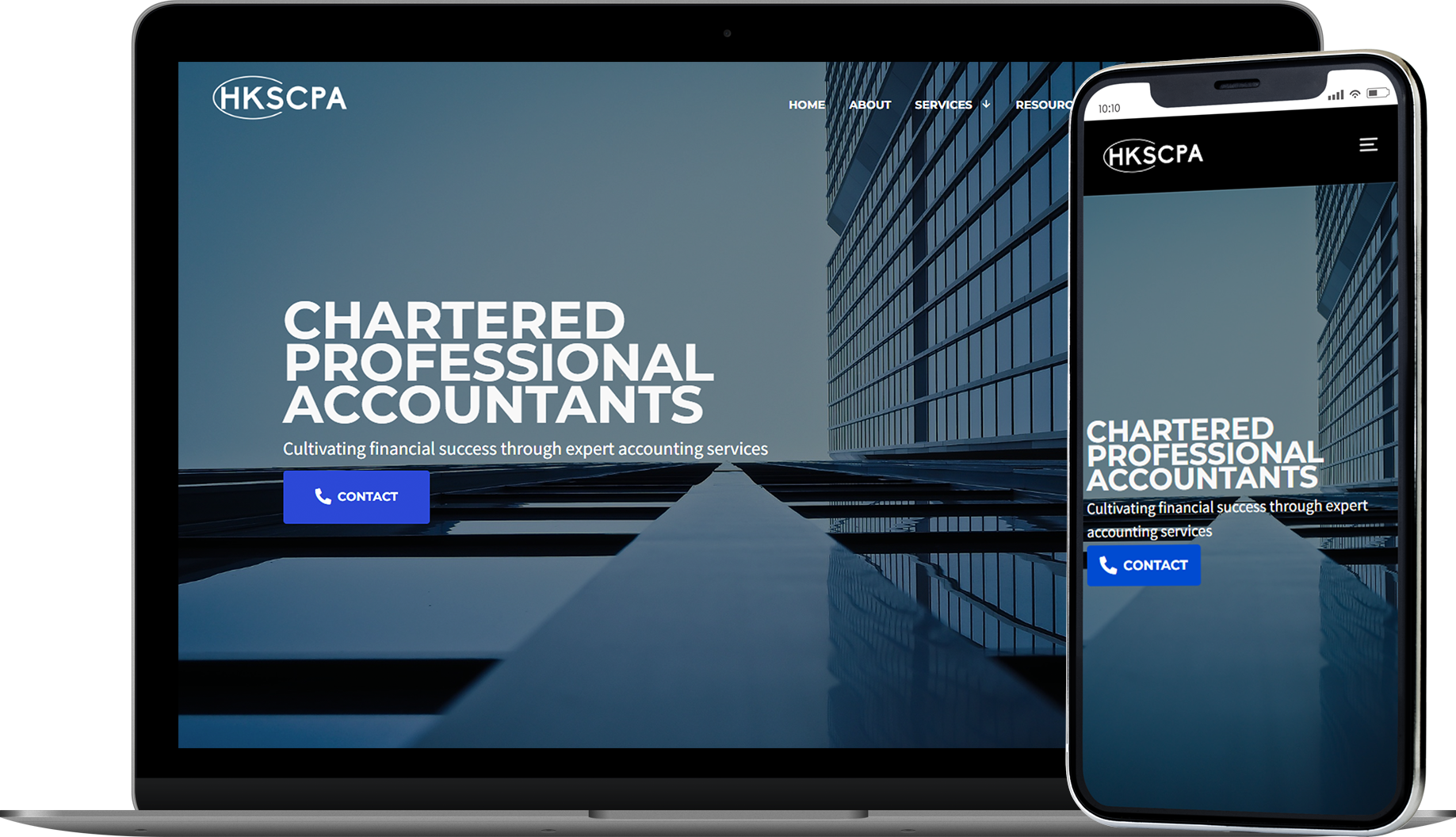 Concept of both a desktop and mobile landing page of an accountant website.